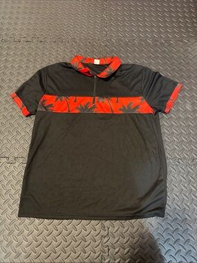 Men's Black Polo Shirt with Red Palm Accent